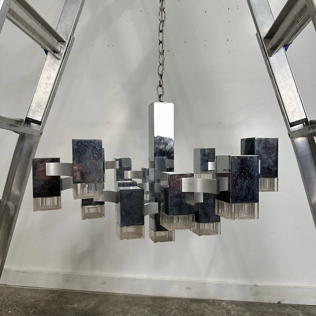 Mid Century Modern Gaetano Sciolari Cubic Chandelier “Ice Cube”