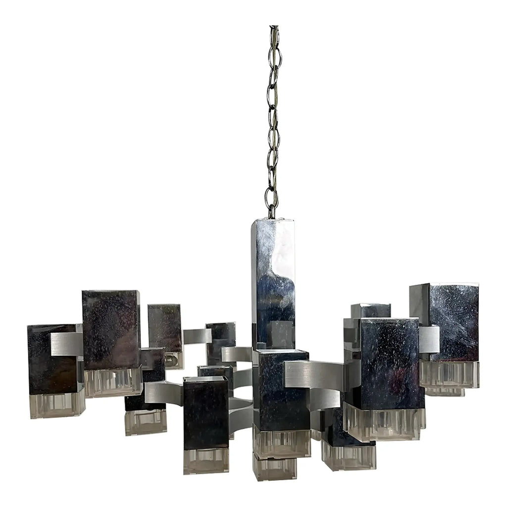 Mid Century Modern Gaetano Sciolari Cubic Chandelier “Ice Cube”