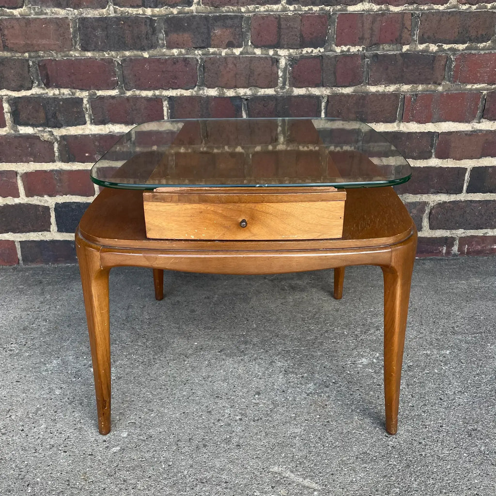 Mid Century Modern Glass Top Side Table
