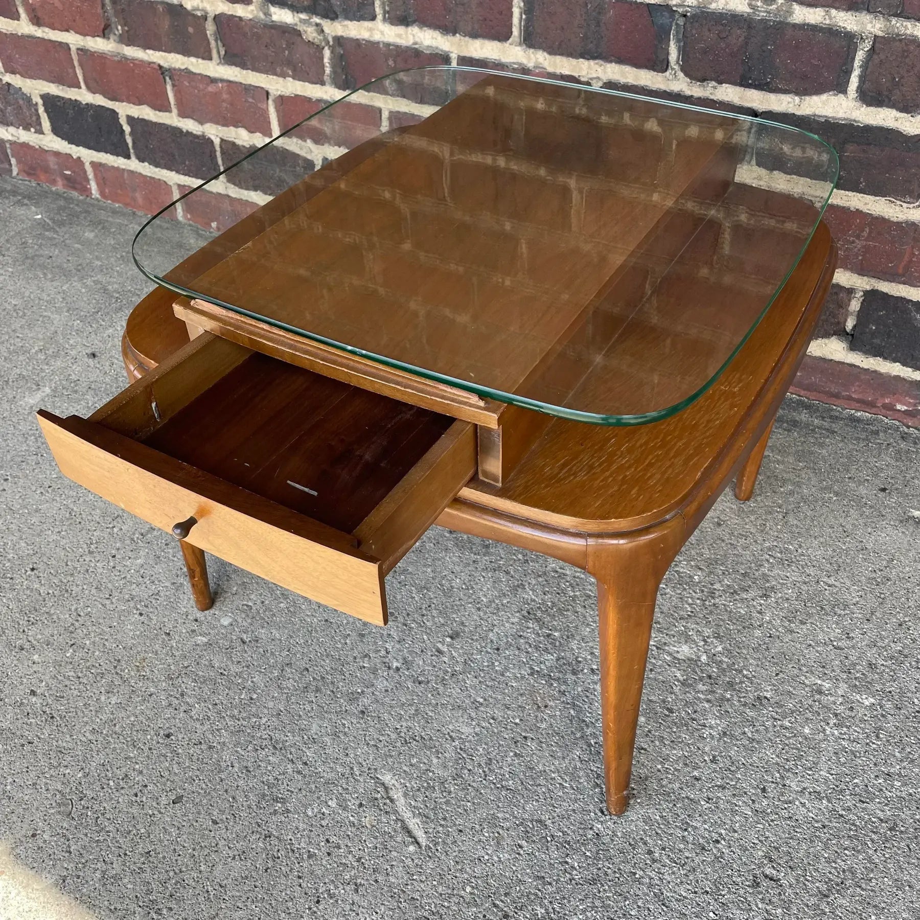 Mid Century Modern Glass Top Side Table