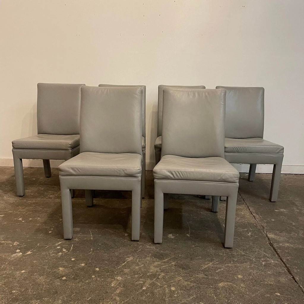 Set of 6 Mid Century Modern Grey Leather Dining Chairs