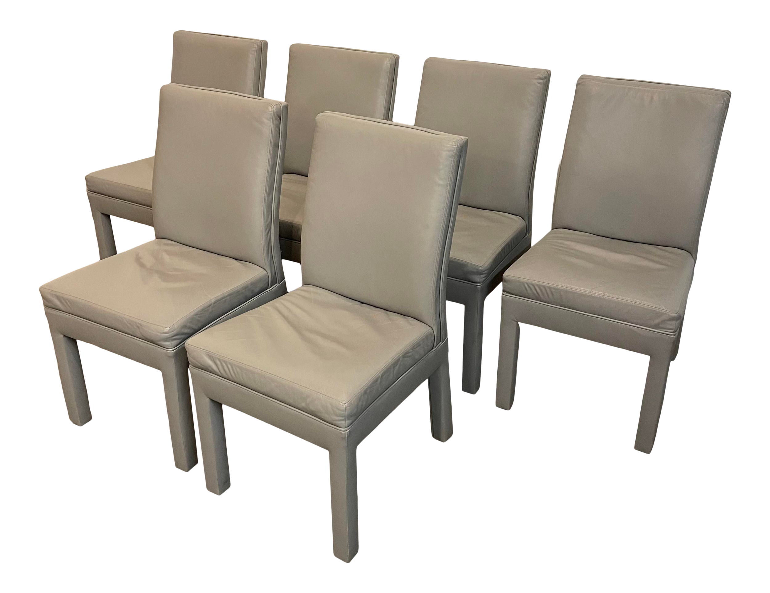 Set of 6 Mid Century Modern Grey Leather Dining Chairs