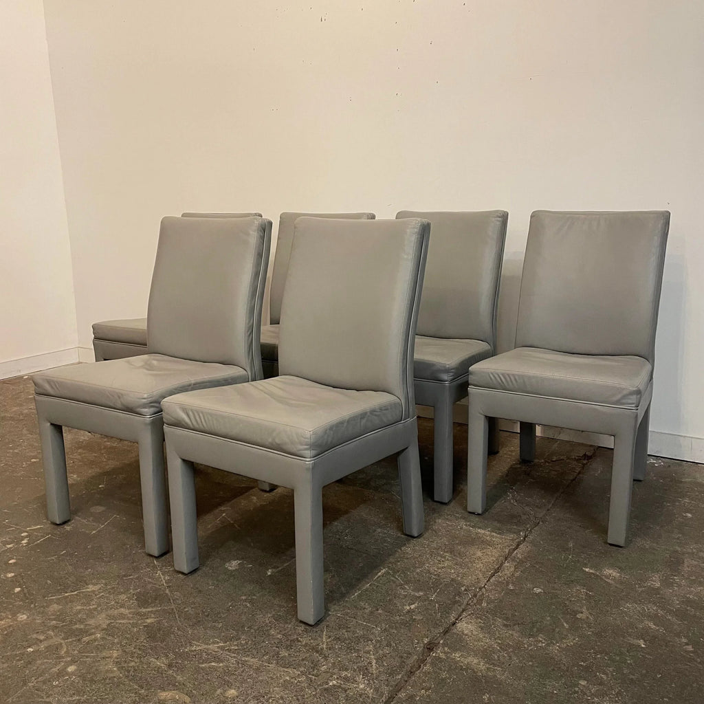 Set of 6 Mid Century Modern Grey Leather Dining Chairs