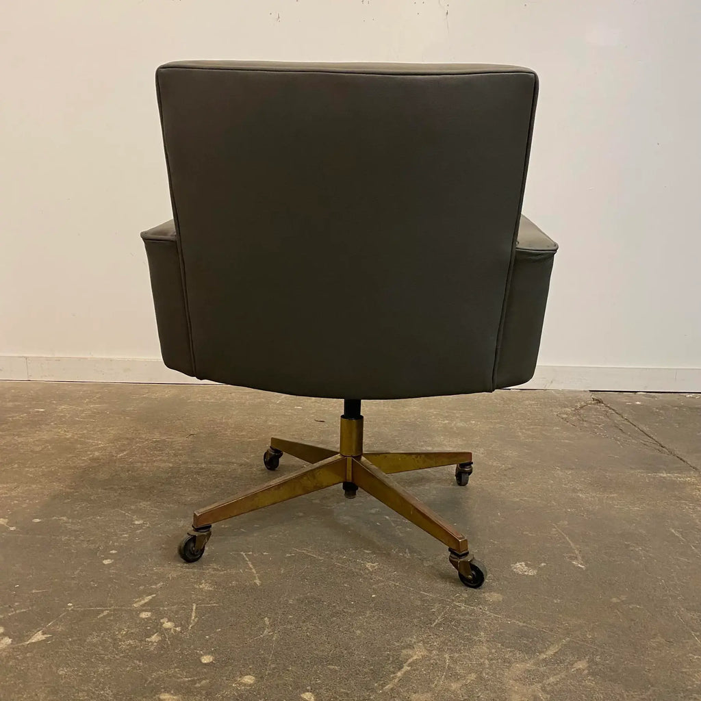 Mid Century Modern Knoll Reupholstered Grey Leather Desk Chair