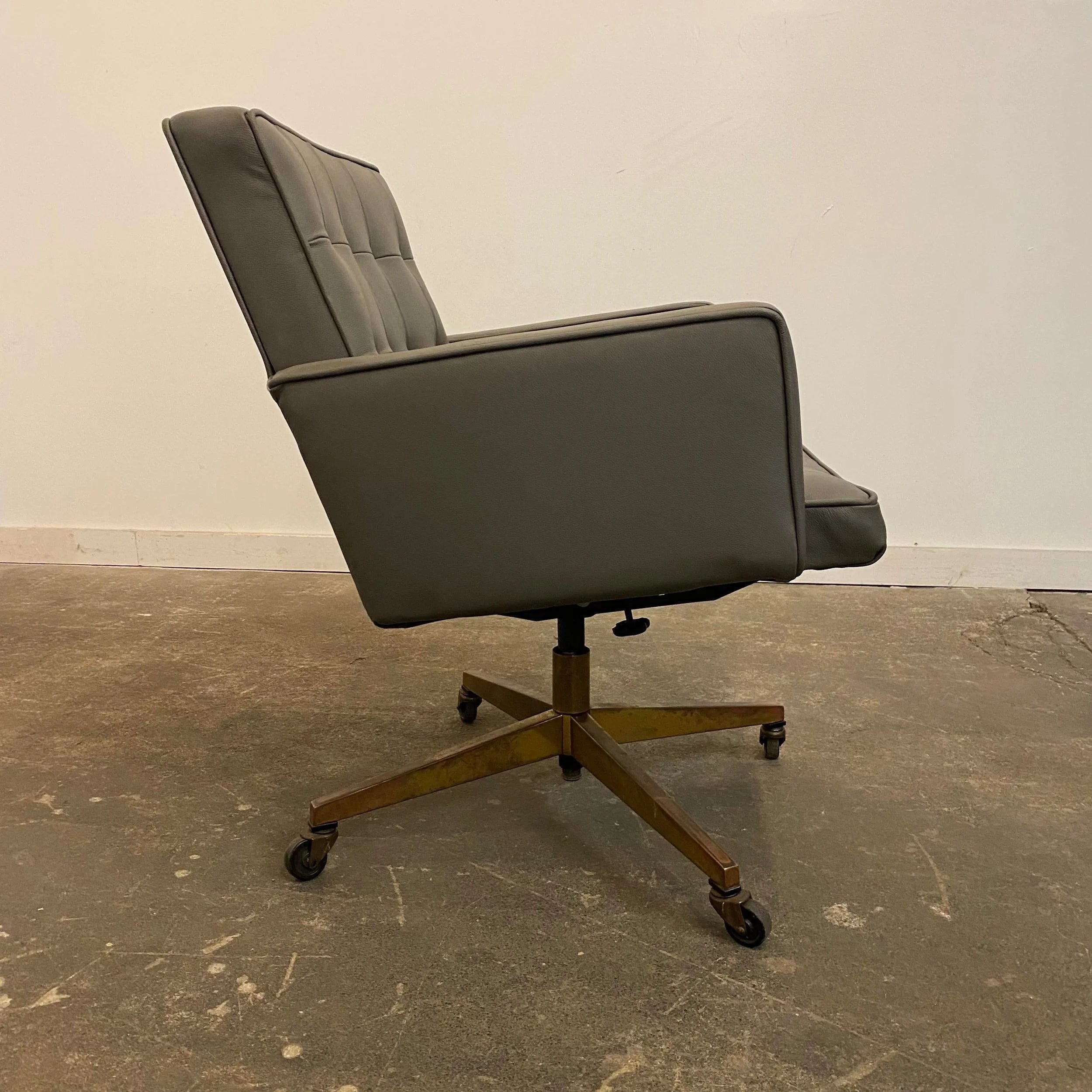 Knoll Reupholstered Grey Leather Desk Chair
