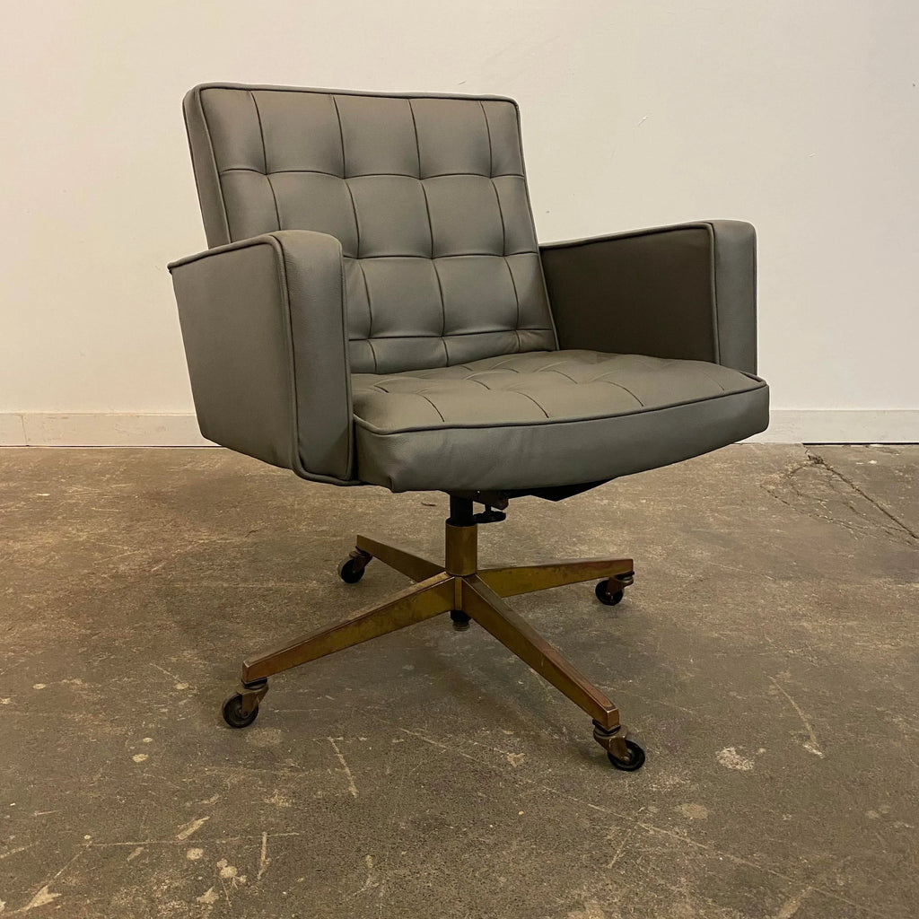 Knoll Reupholstered Grey Leather Desk Chair