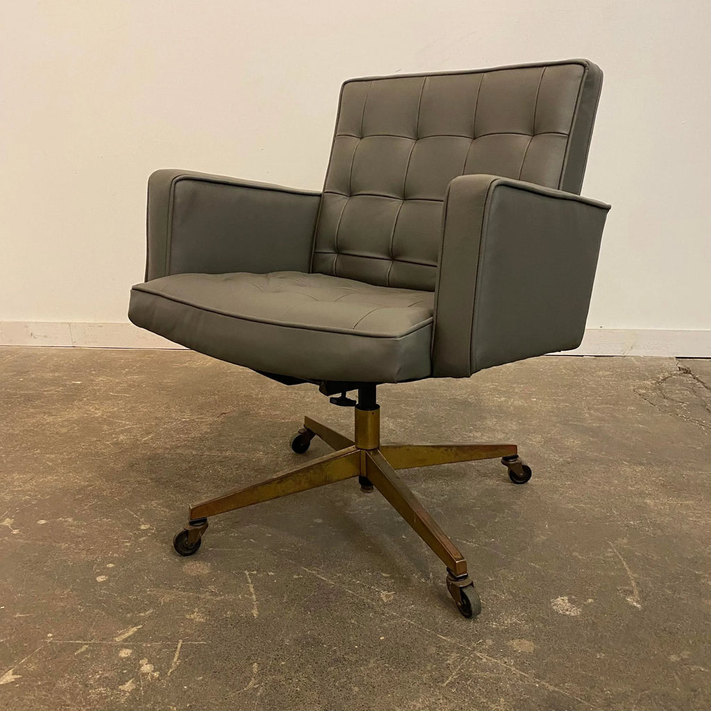 Knoll Reupholstered Grey Leather Desk Chair