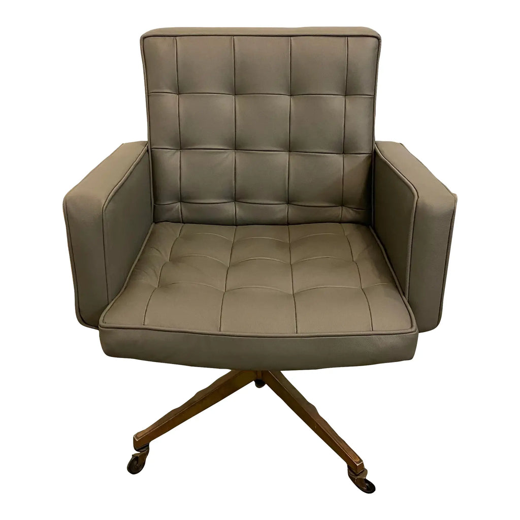 Mid Century Modern Knoll Reupholstered Grey Leather Desk Chair