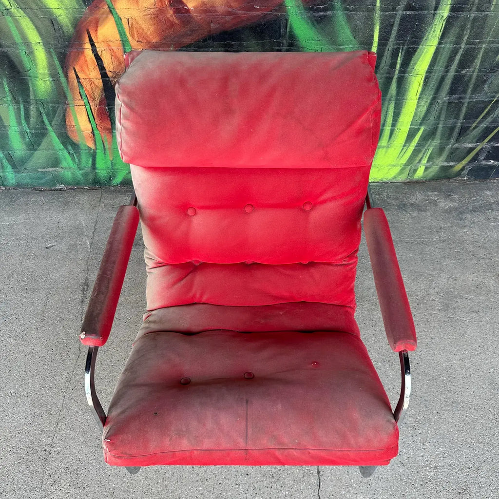 Mid Century Modern Milo Baughman Style for Carson Inc. Chrome Cantilever Lounge Chair