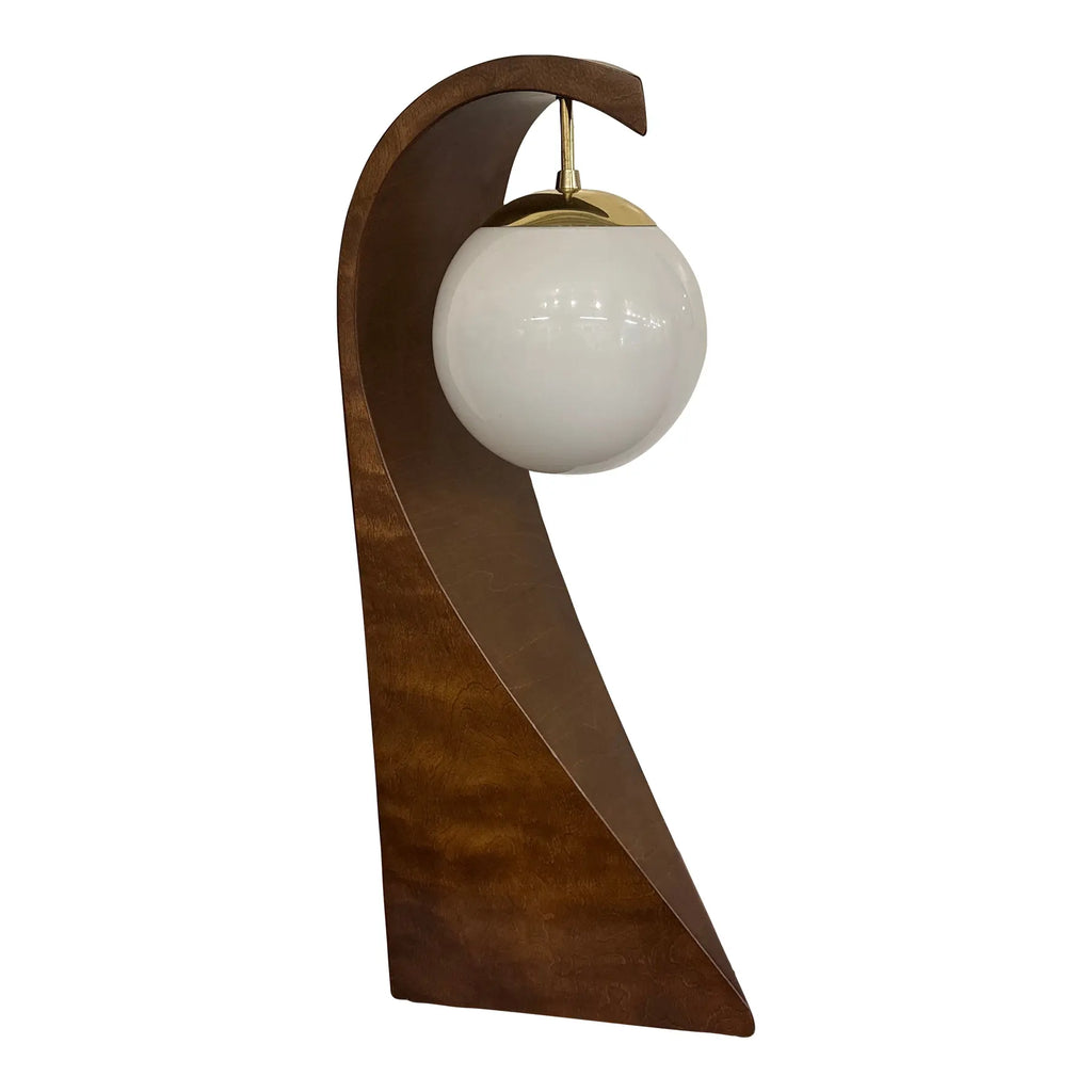 Mid Century Modern Modeline Wave Table Lamp in Walnut and Brass