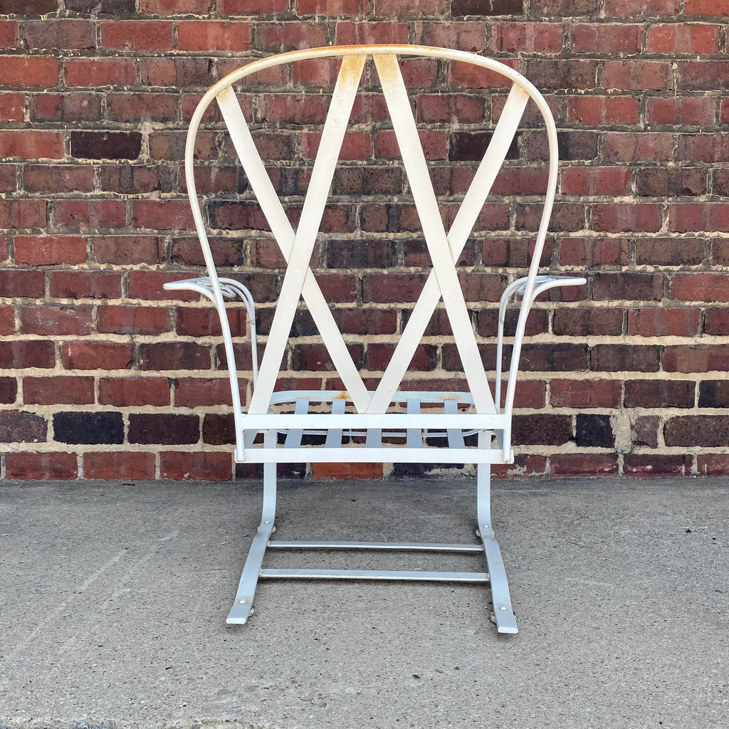 Mid Century Modern Pair of White Woodard Outdoor Patio Bouncers Chattily Rose Pattern