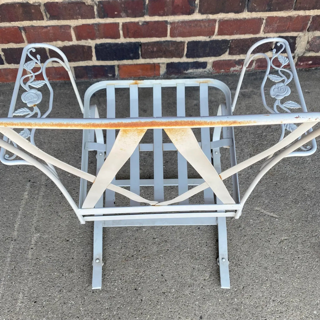 Mid Century Modern Pair of White Woodard Outdoor Patio Bouncers Chattily Rose Pattern