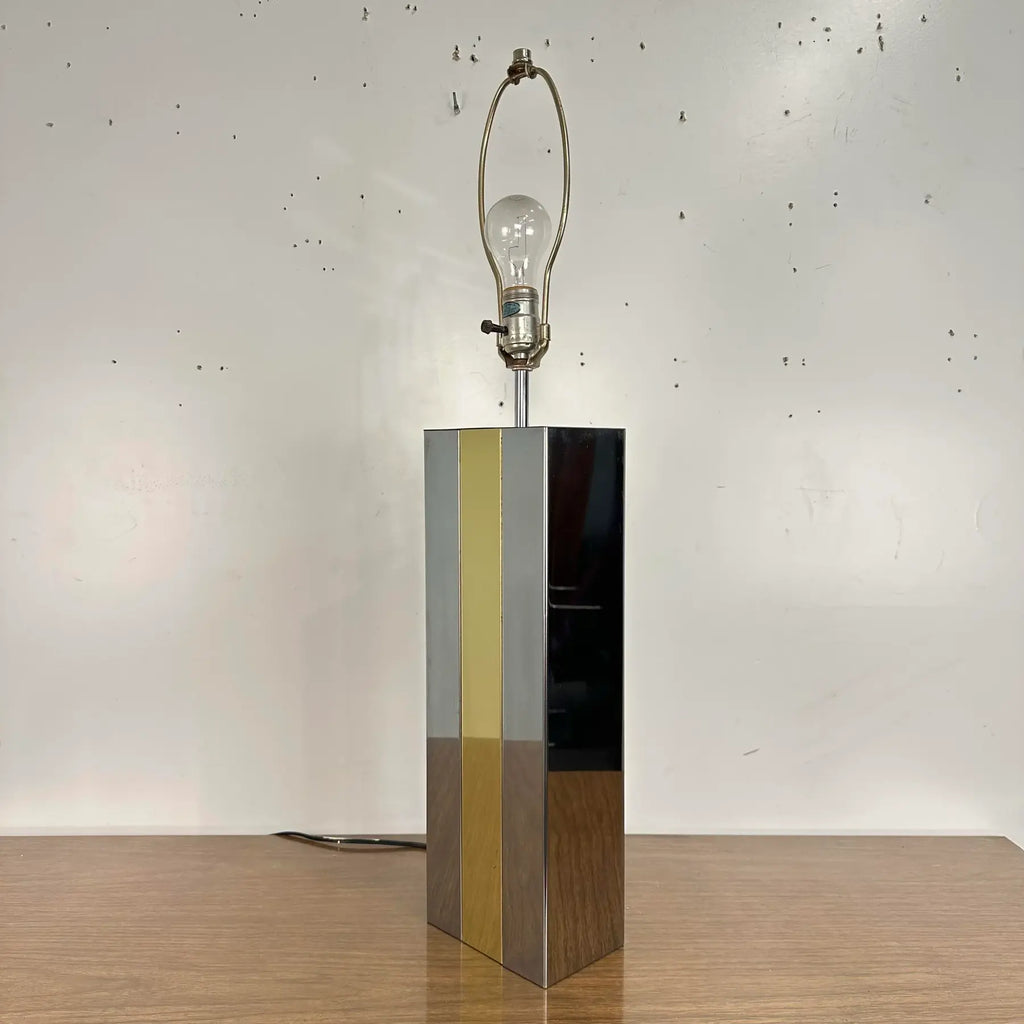 Mid Century Modern Robert Sonneman Chrome and Brass Table Lamp Style of Paul Evans