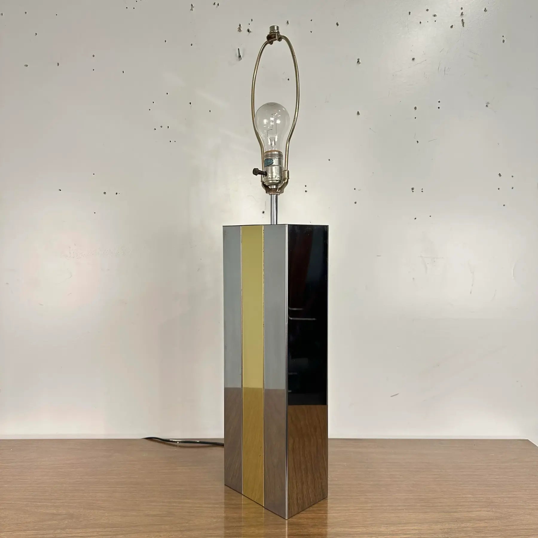 Mid Century Modern Robert Sonneman Chrome and Brass Table Lamp Style of Paul Evans