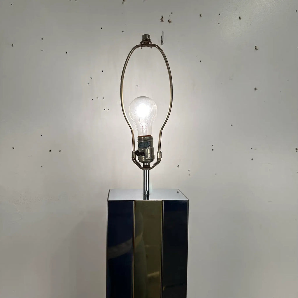 Mid Century Modern Robert Sonneman Chrome and Brass Table Lamp Style of Paul Evans