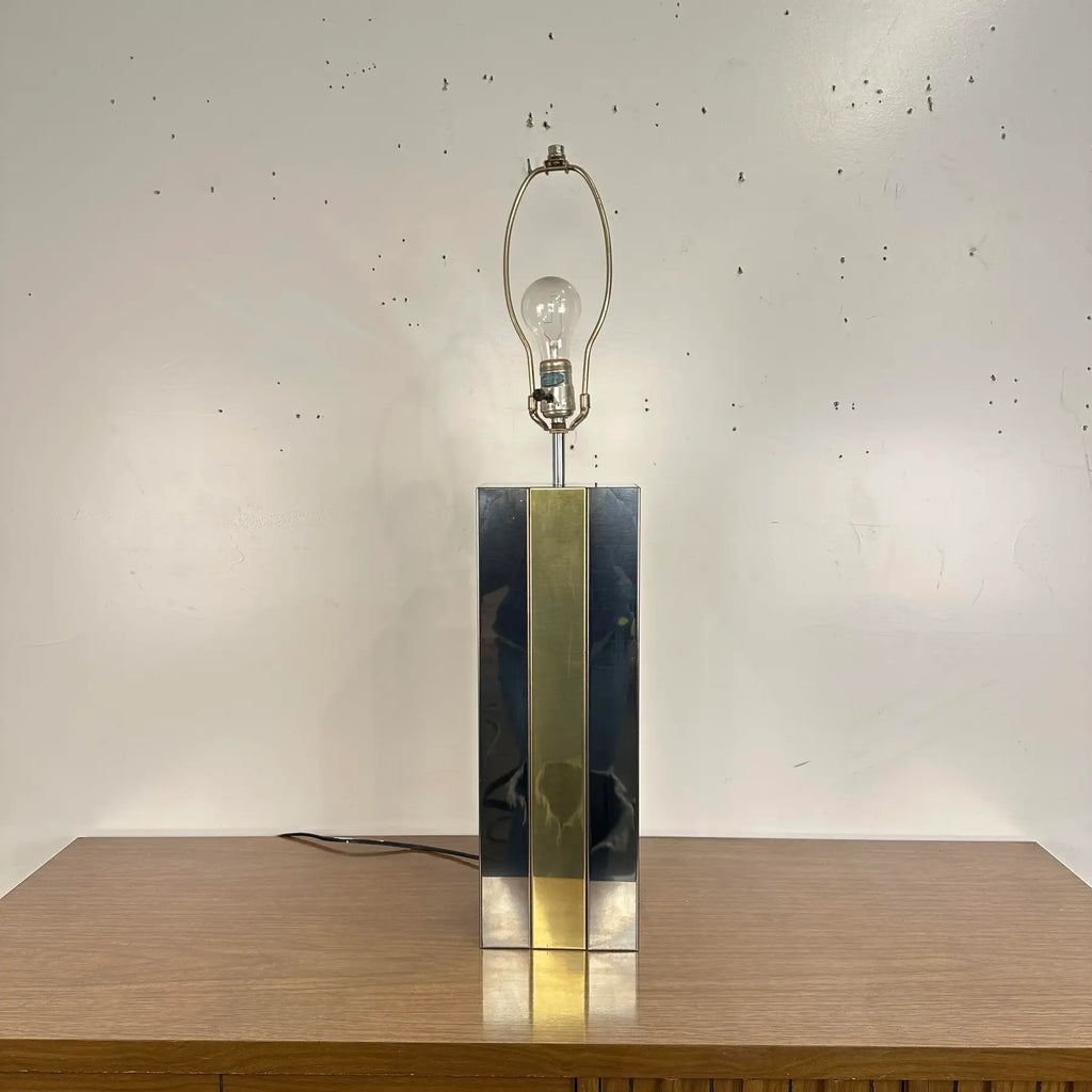 Mid Century Modern Robert Sonneman Chrome and Brass Table Lamp Style of Paul Evans