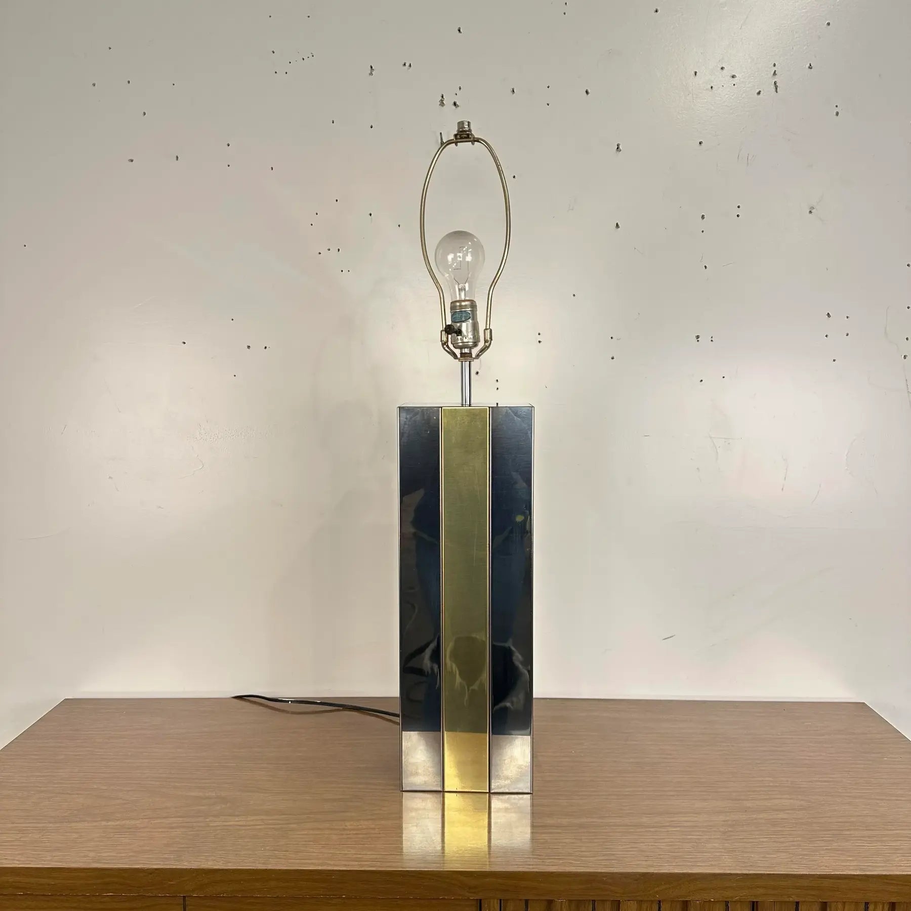 Mid Century Modern Robert Sonneman Chrome and Brass Table Lamp Style of Paul Evans