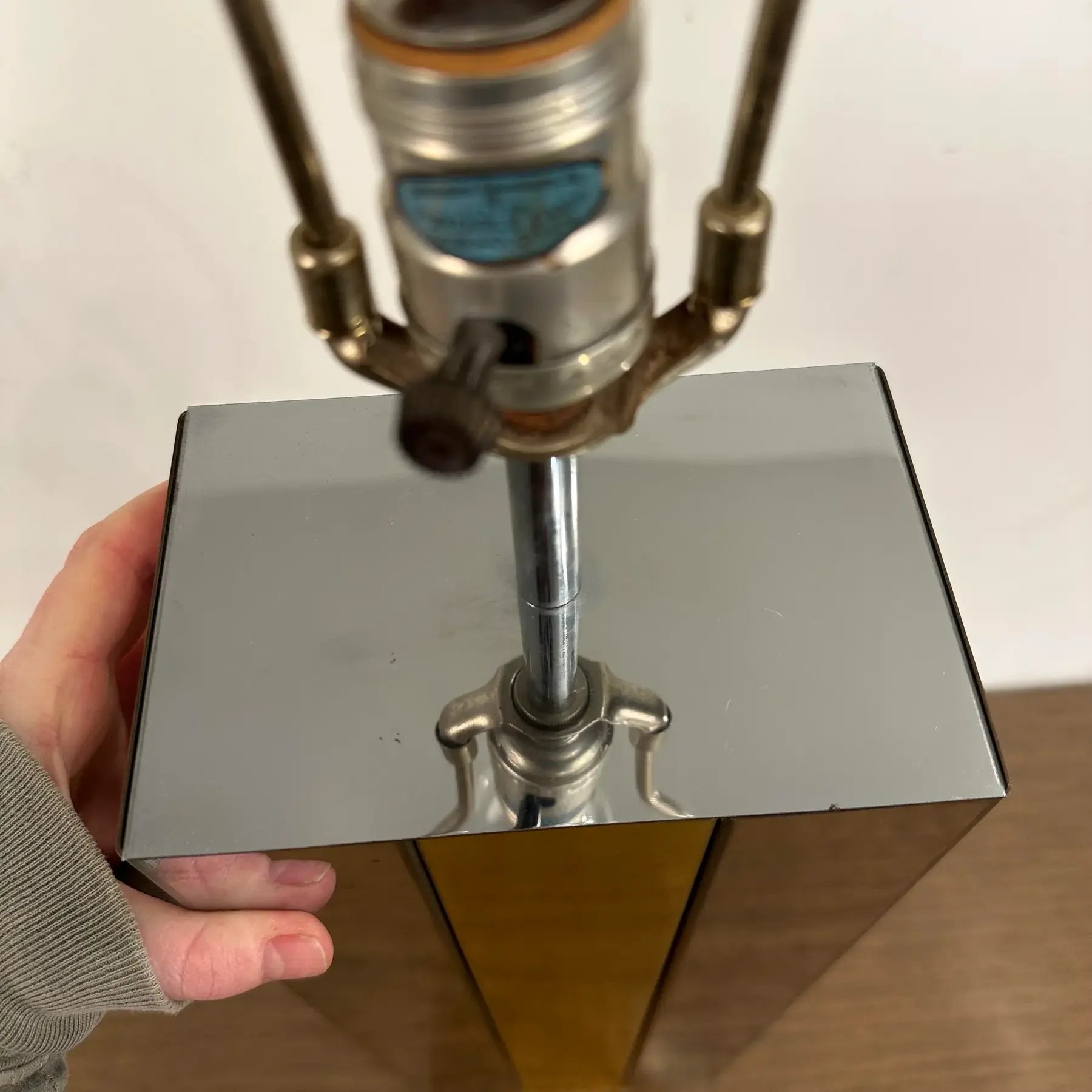 Mid Century Modern Robert Sonneman Chrome and Brass Table Lamp Style of Paul Evans