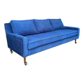 Reupholstered Blue Corduroy sofa on Casters Selig Style