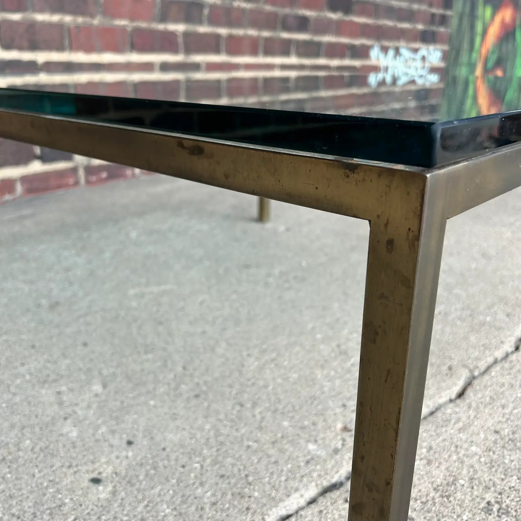 Mid Century Modern Square Bonze and Glass Coffee Table Knoll Style