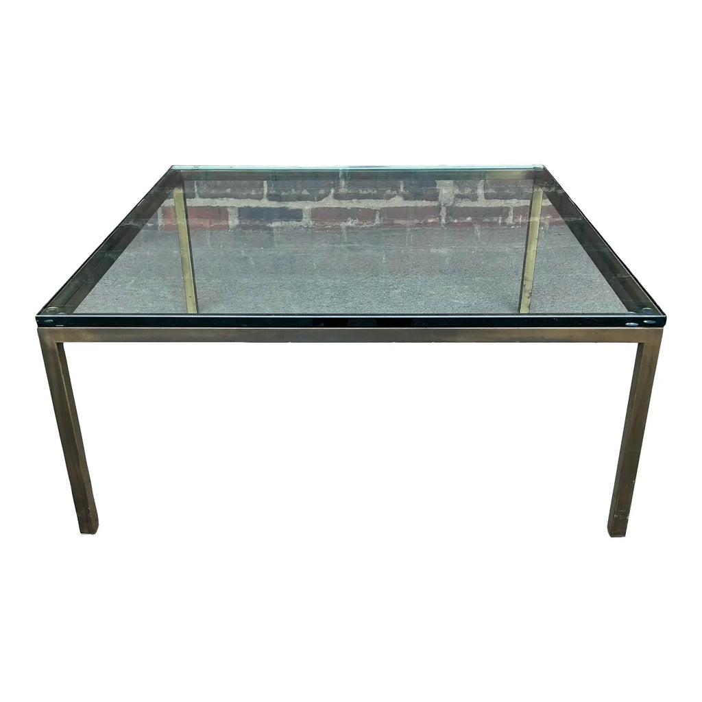 Mid Century Modern Square Bonze and Glass Coffee Table Knoll Style