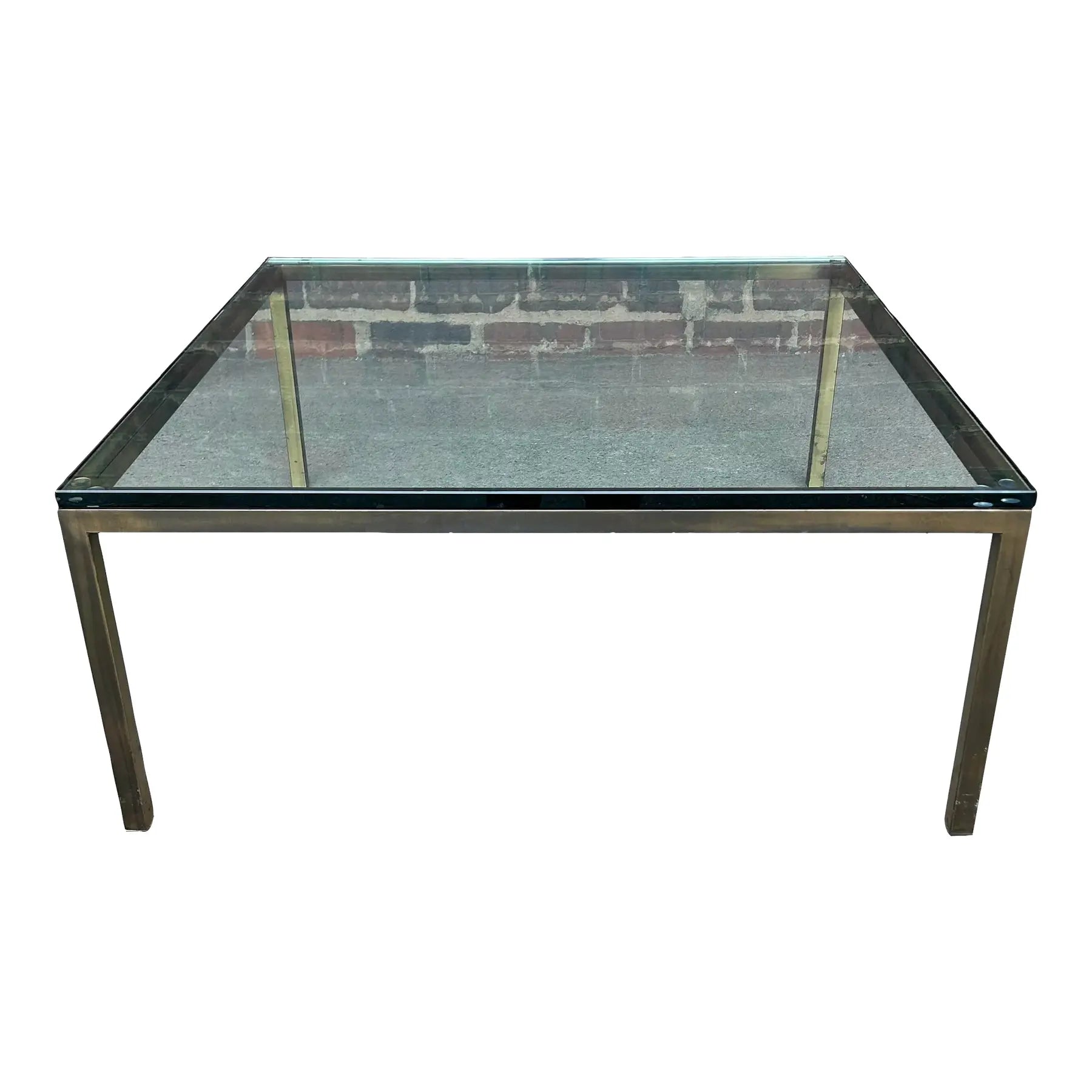 Mid Century Modern Square Bonze and Glass Coffee Table Knoll Style