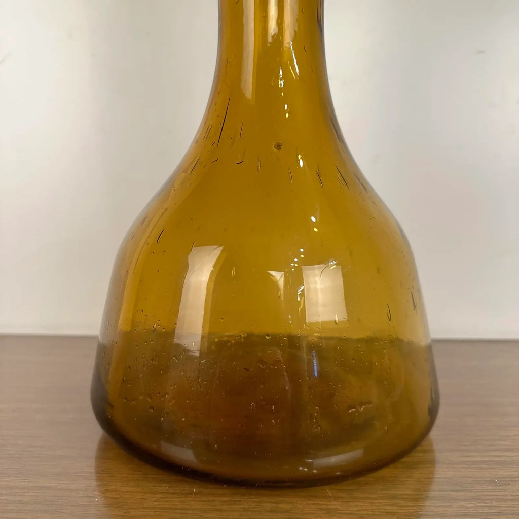 Mid Century Modern Vintage Blenko Floor Vase Amber Blown Glass