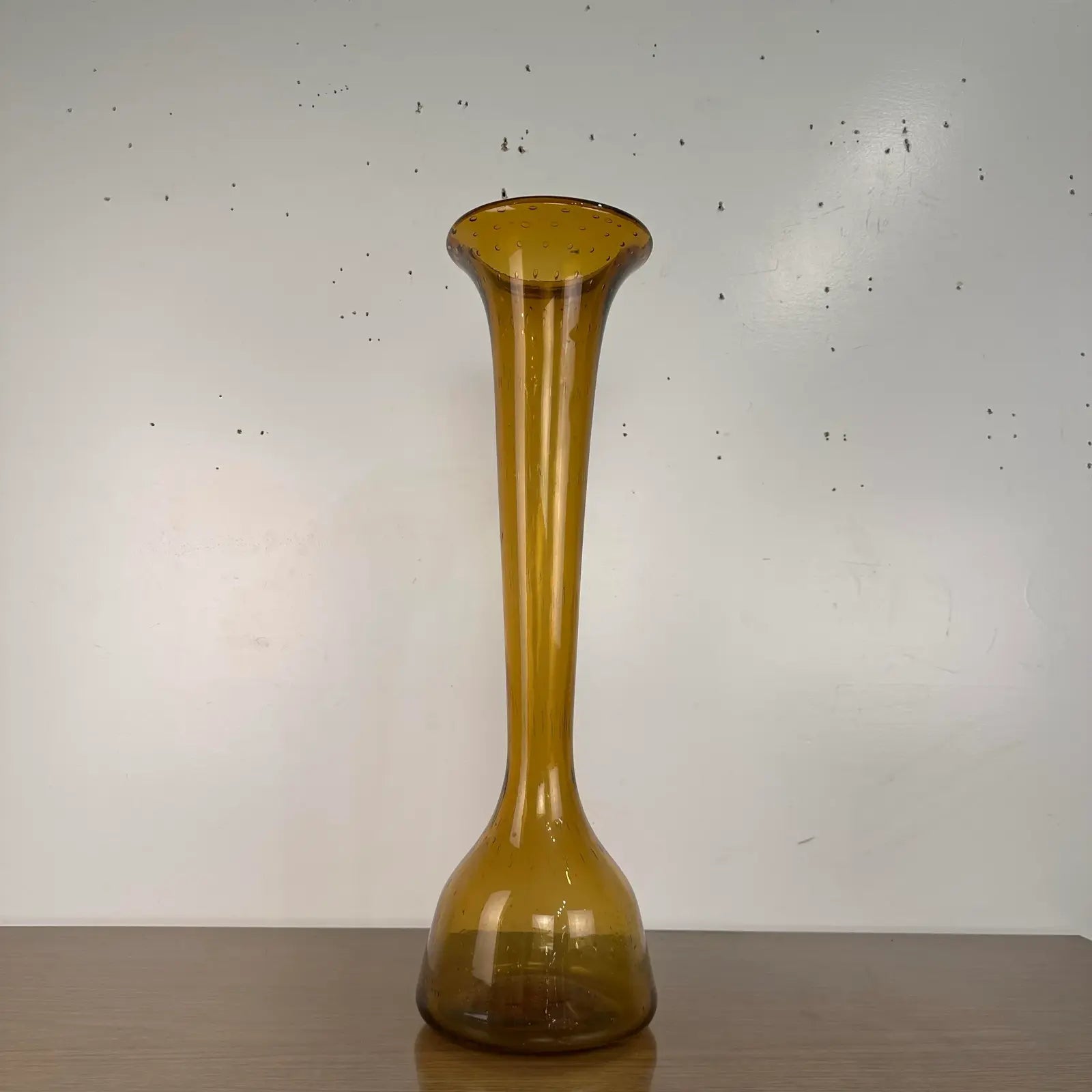 Mid Century Modern Vintage Blenko Floor Vase Amber Blown Glass