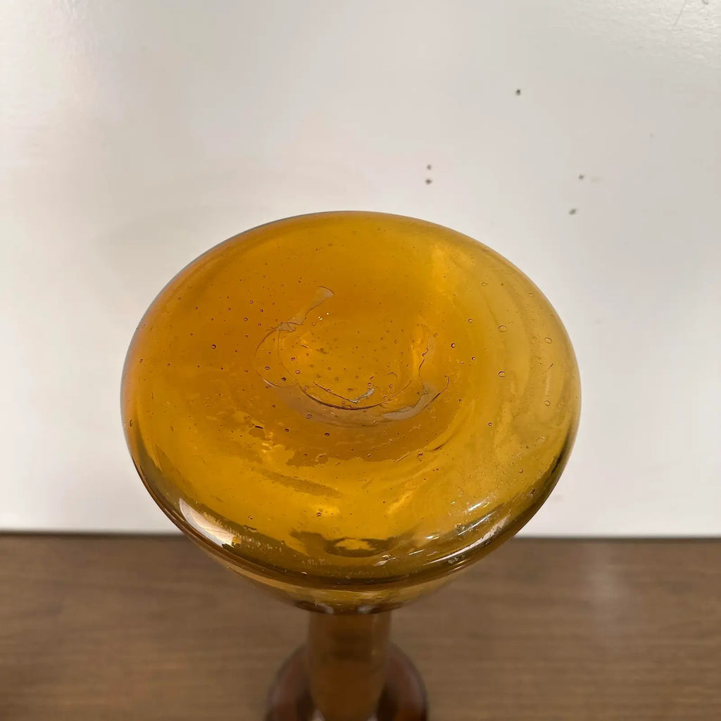 Mid Century Modern Vintage Blenko Floor Vase Amber Blown Glass