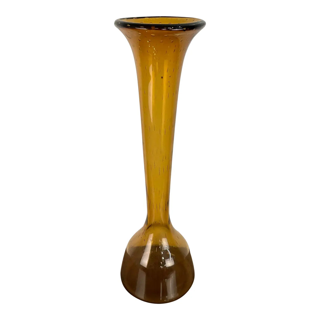 Mid Century Modern Vintage Blenko Floor Vase Amber Blown Glass