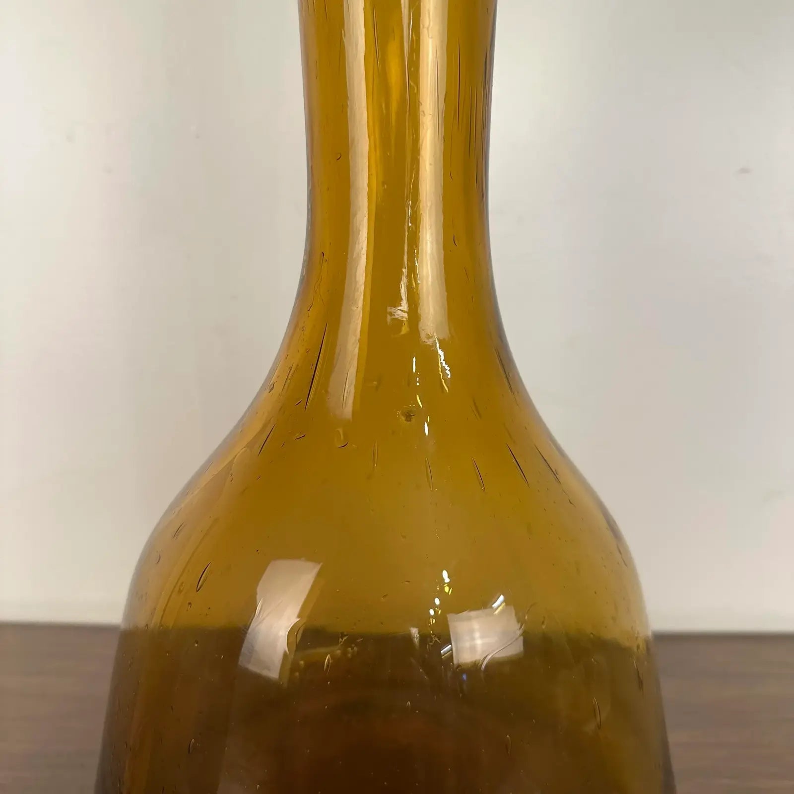 Mid Century Modern Vintage Blenko Floor Vase Amber Blown Glass