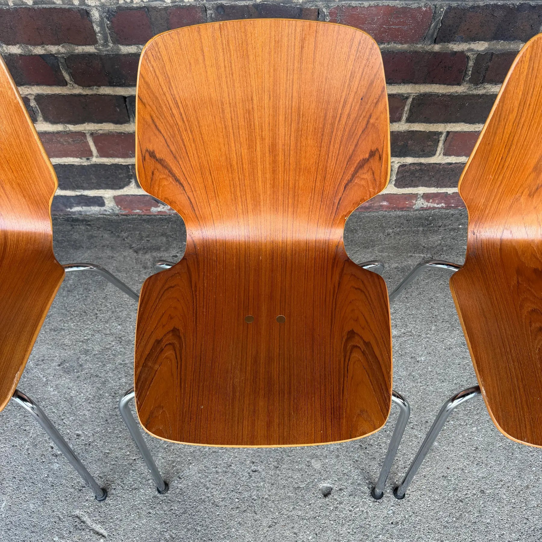 Mid-Century Modern Westnofa Teak and Chrome Dining Chairs Stacking – Set of 4