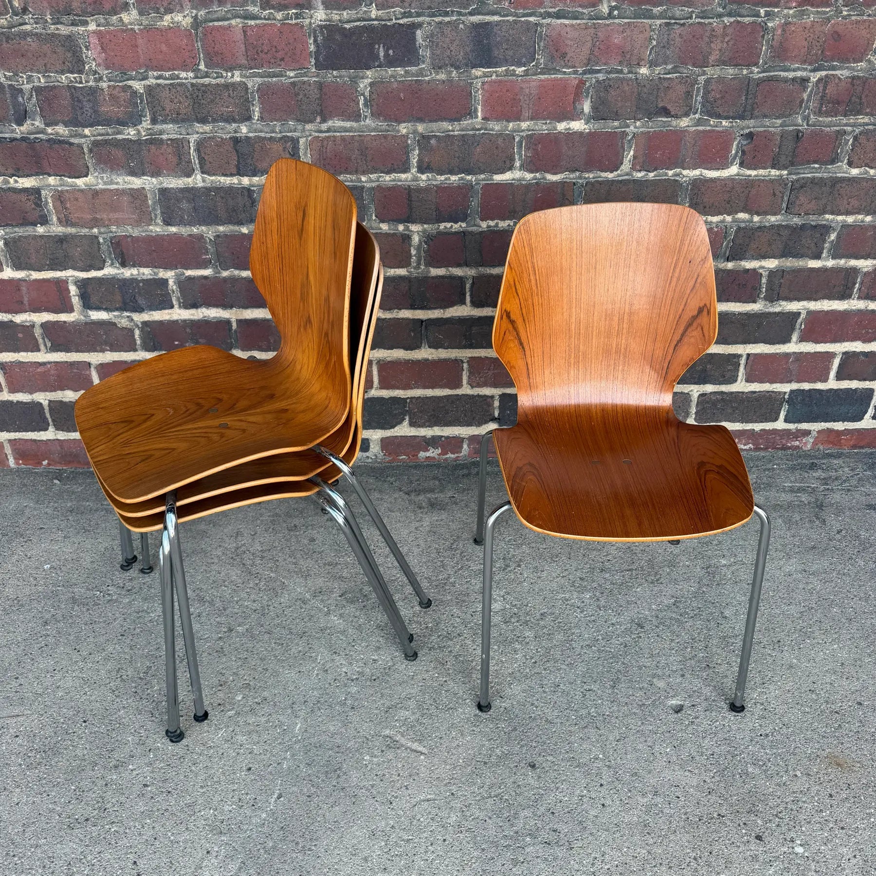 Mid-Century Modern Westnofa Teak and Chrome Dining Chairs Stacking – Set of 4