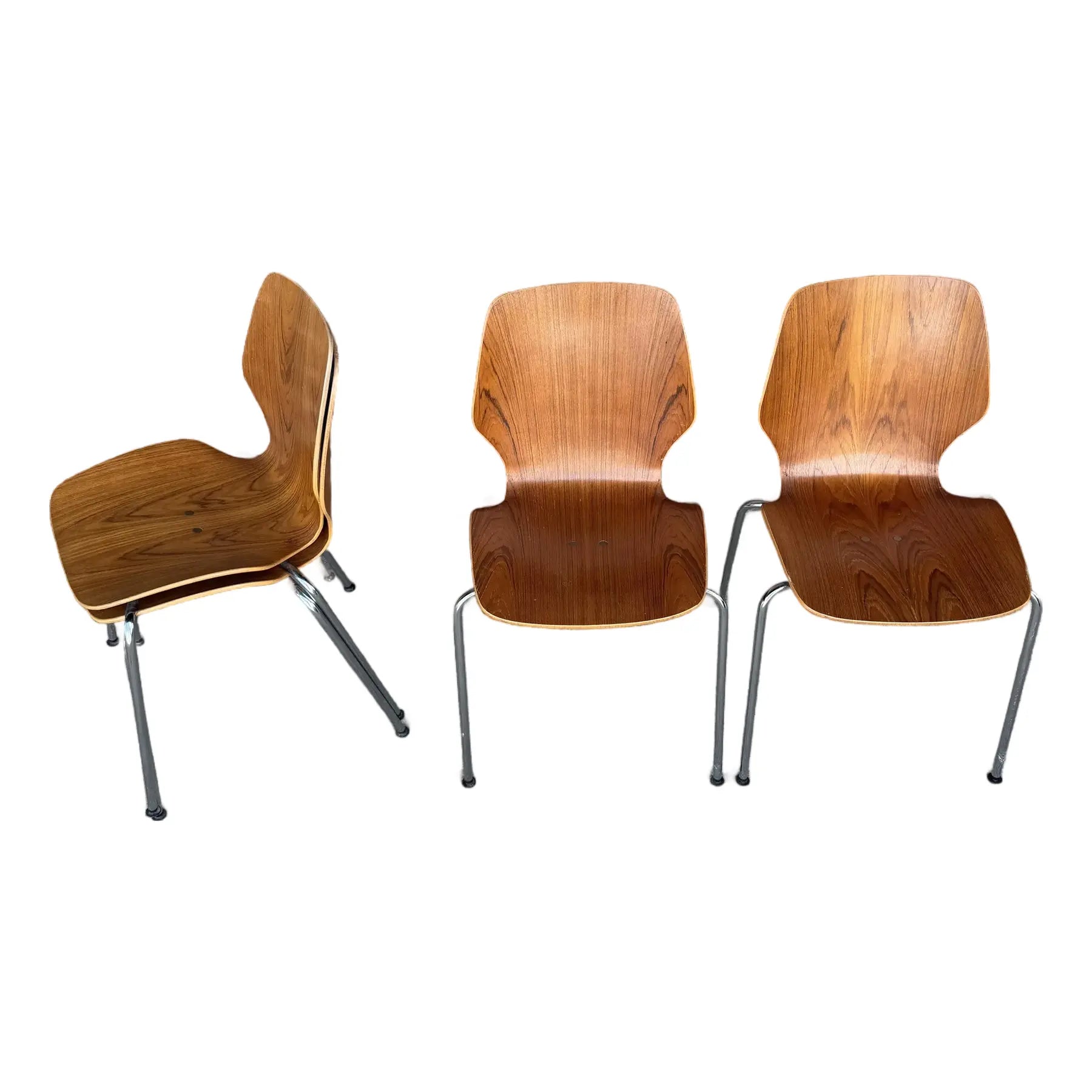 Mid-Century Modern Westnofa Teak and Chrome Dining Chairs Stacking – Set of 4