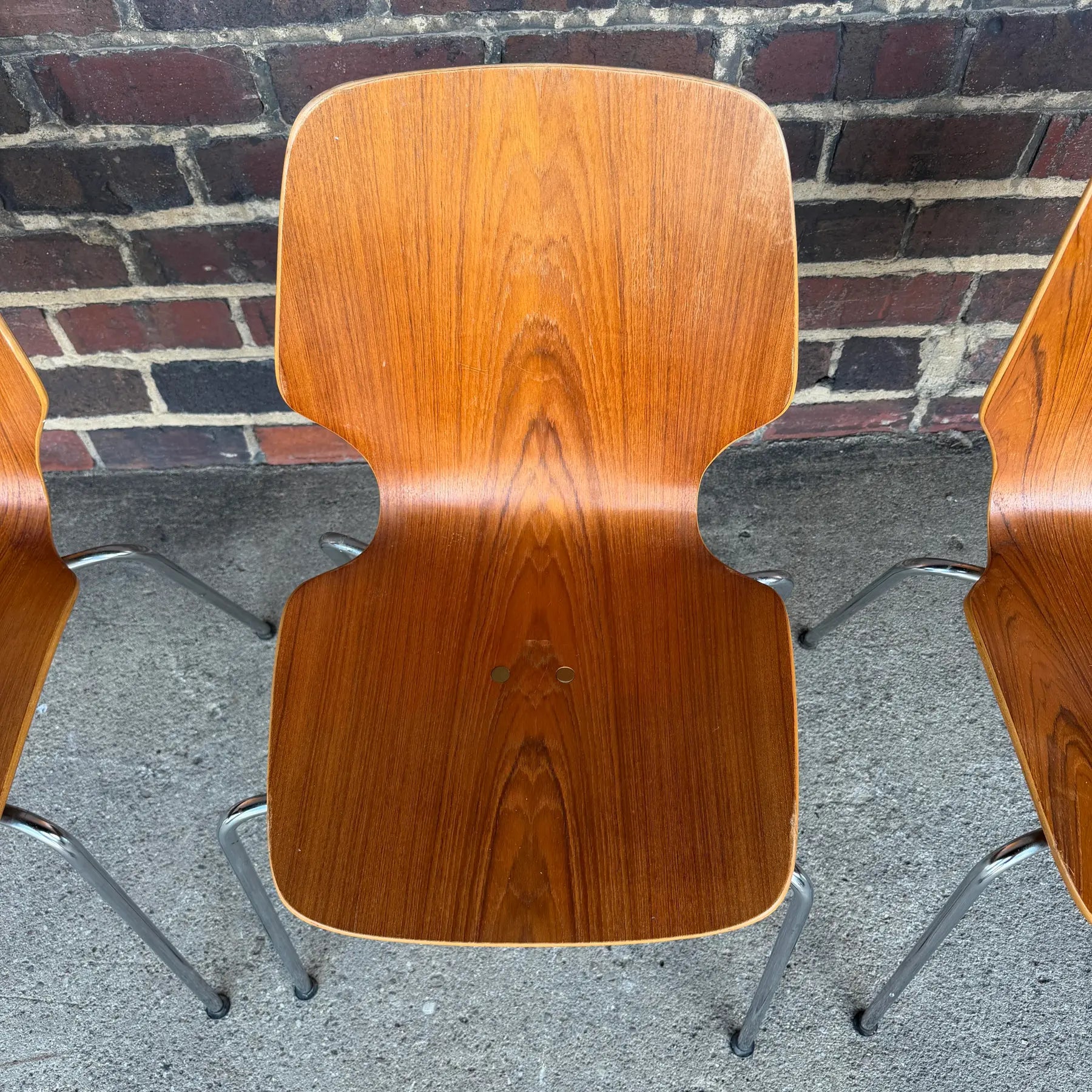 Mid-Century Modern Westnofa Teak and Chrome Dining Chairs Stacking – Set of 4