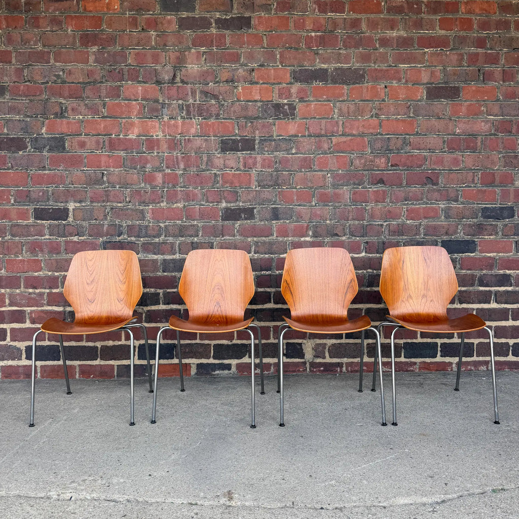 Mid-Century Modern Westnofa Teak and Chrome Dining Chairs Stacking – Set of 4