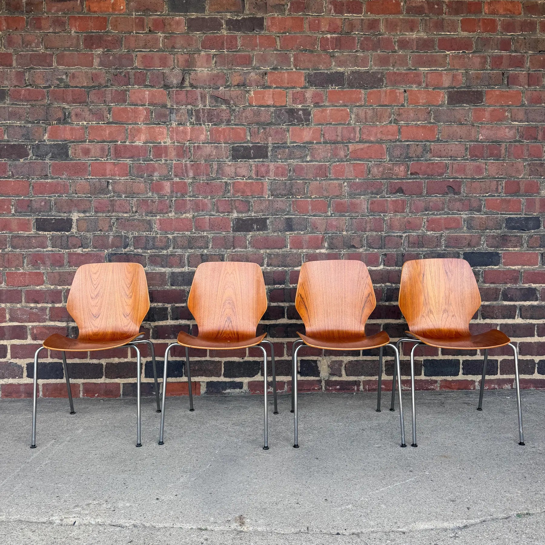 Mid-Century Modern Westnofa Teak and Chrome Dining Chairs Stacking – Set of 4