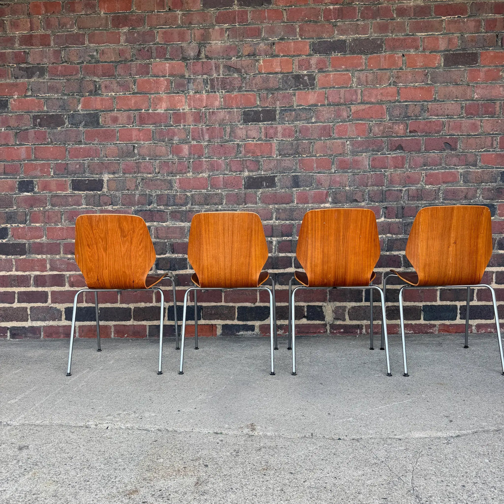Mid-Century Modern Westnofa Teak and Chrome Dining Chairs Stacking – Set of 4