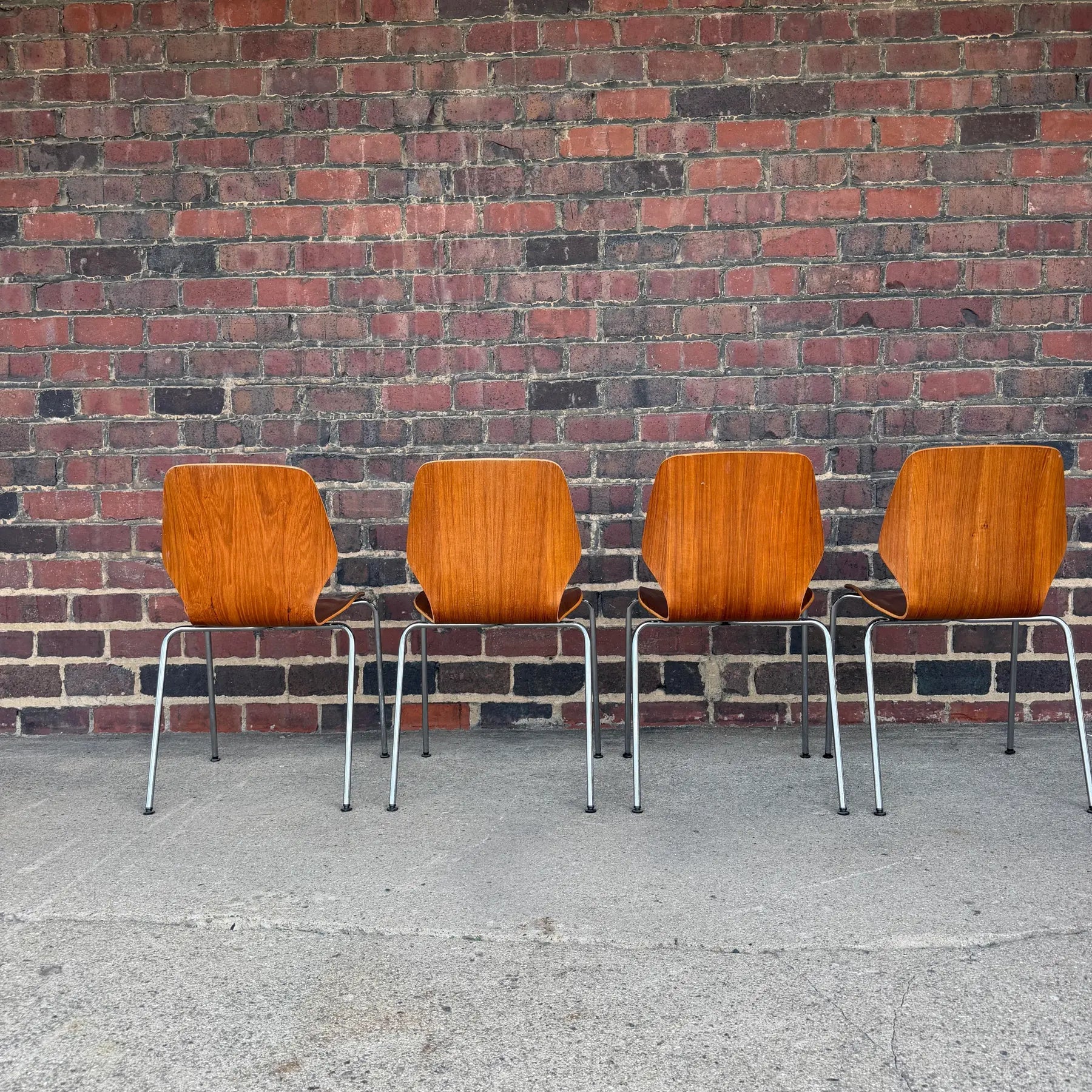 Mid-Century Modern Westnofa Teak and Chrome Dining Chairs Stacking – Set of 4