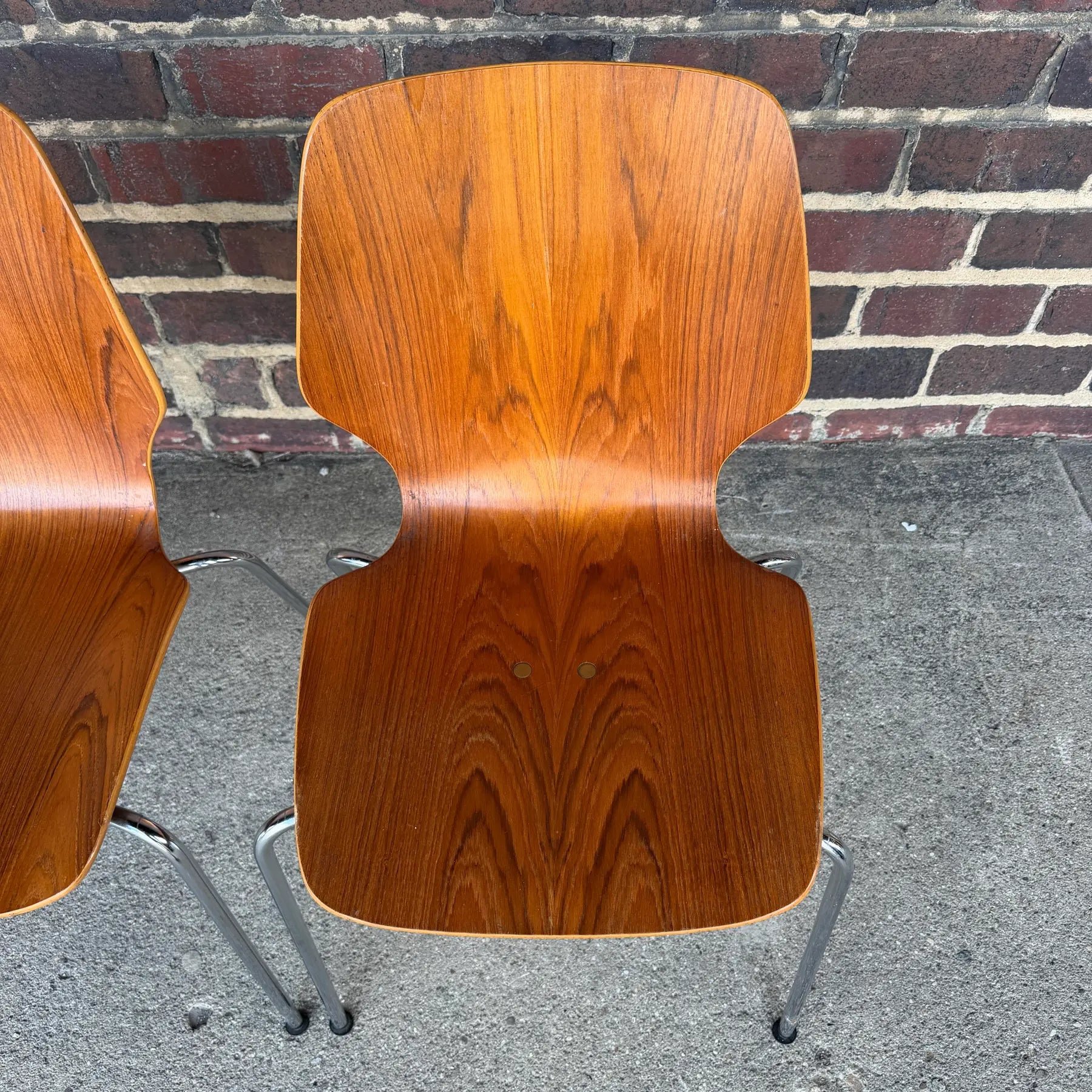 Mid-Century Modern Westnofa Teak and Chrome Dining Chairs Stacking – Set of 4