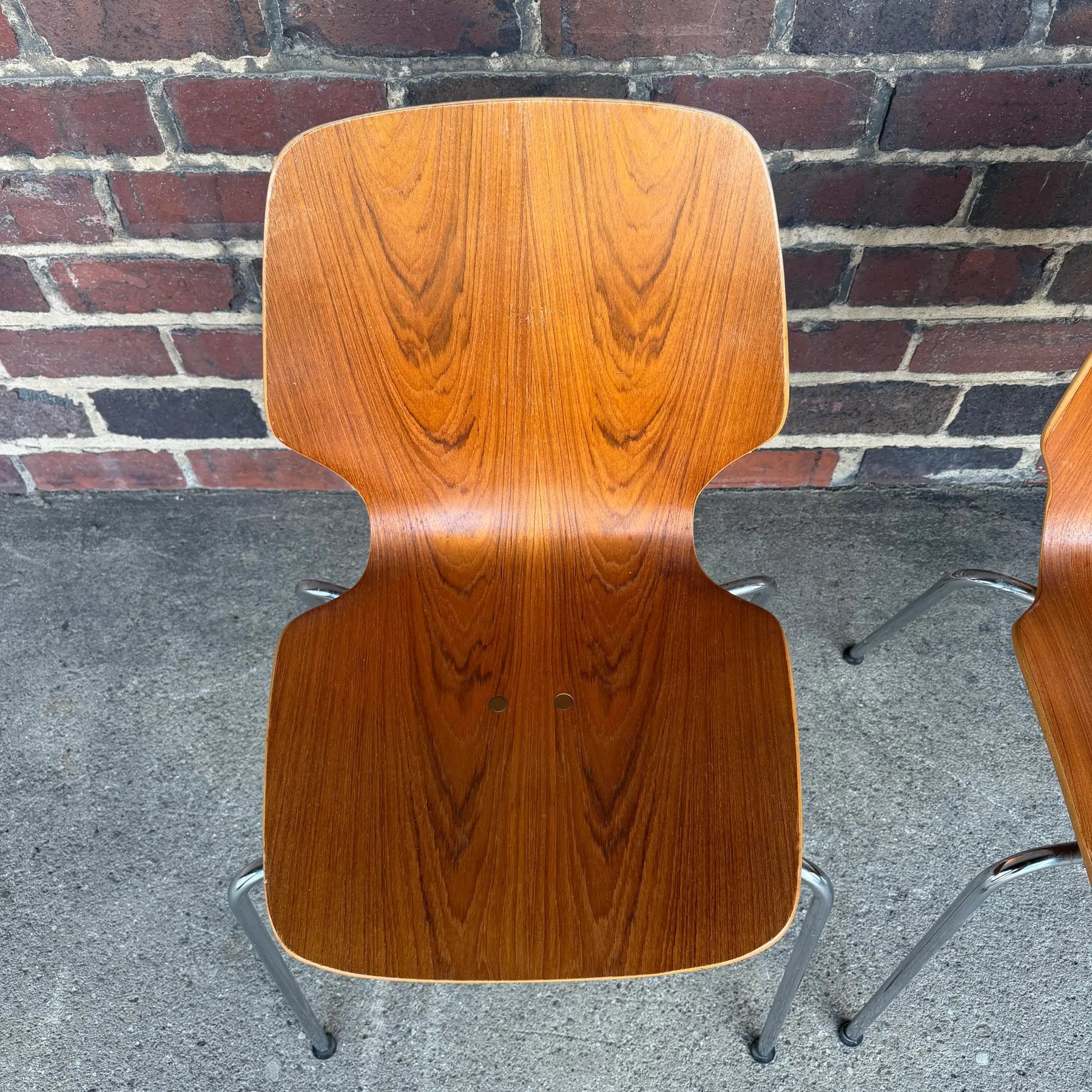 Mid-Century Modern Westnofa Teak and Chrome Dining Chairs Stacking – Set of 4