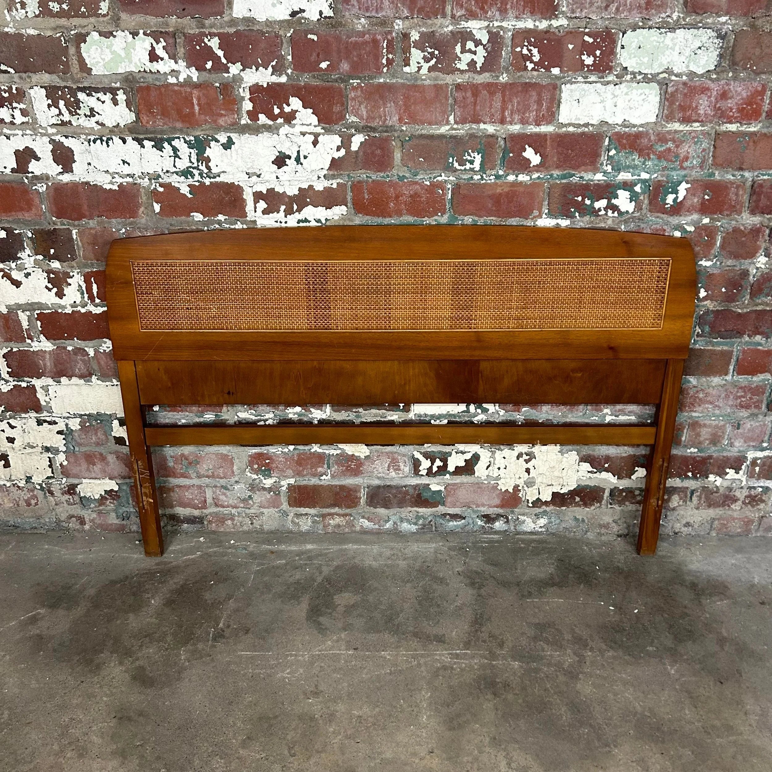 Mid Century Modern Wood and Cane Full Size Headboard