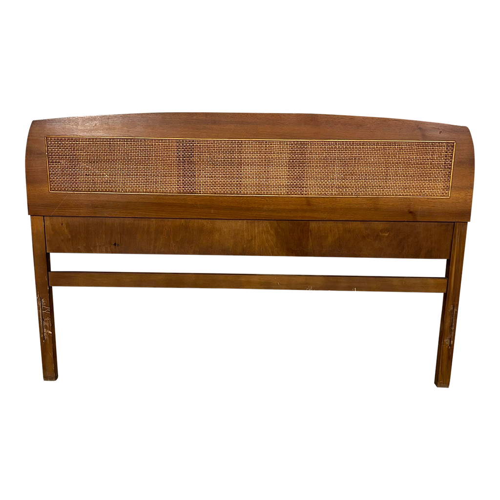 Mid Century Modern Wood and Cane Full Size Headboard