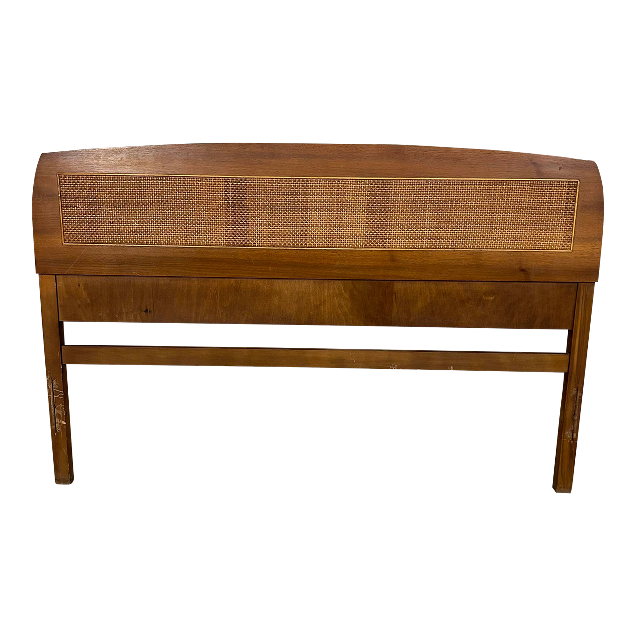 Mid Century Modern Wood and Cane Full Size Headboard