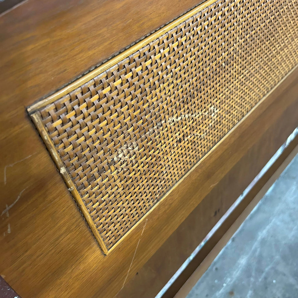 Mid Century Modern Wood and Cane Full Size Headboard