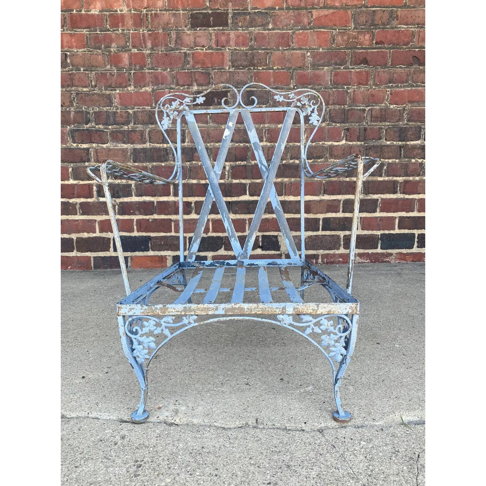 Mid Century Woodard Wrought Iron Outdoor Lounge Chair Early New Orleans Pattern