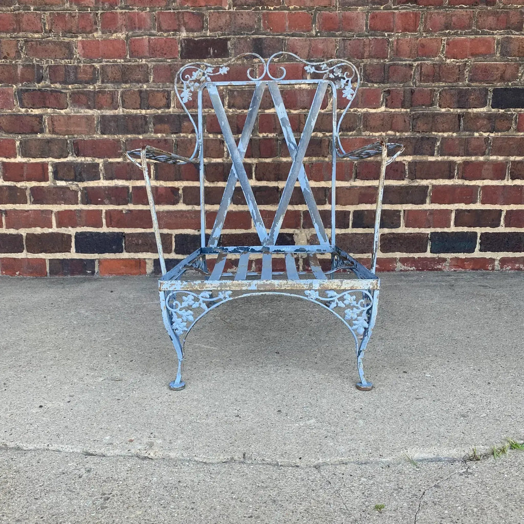 Mid Century Woodard Wrought Iron Outdoor Lounge Chair Early New Orleans Pattern