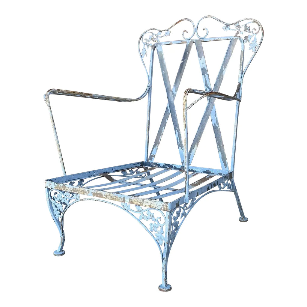 Mid Century Woodard Wrought Iron Outdoor Lounge Chair Early New Orleans Pattern
