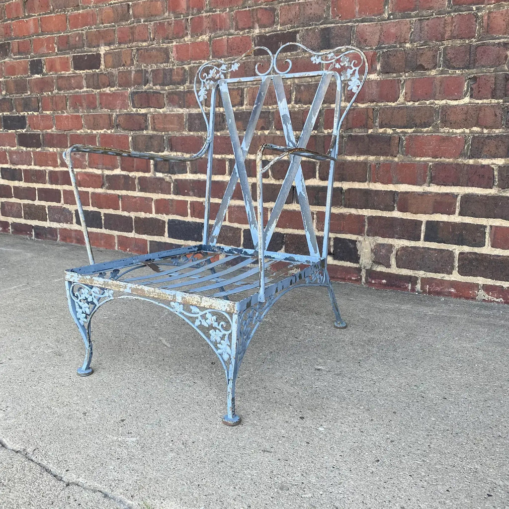 Mid Century Woodard Wrought Iron Outdoor Lounge Chair Early New Orleans Pattern