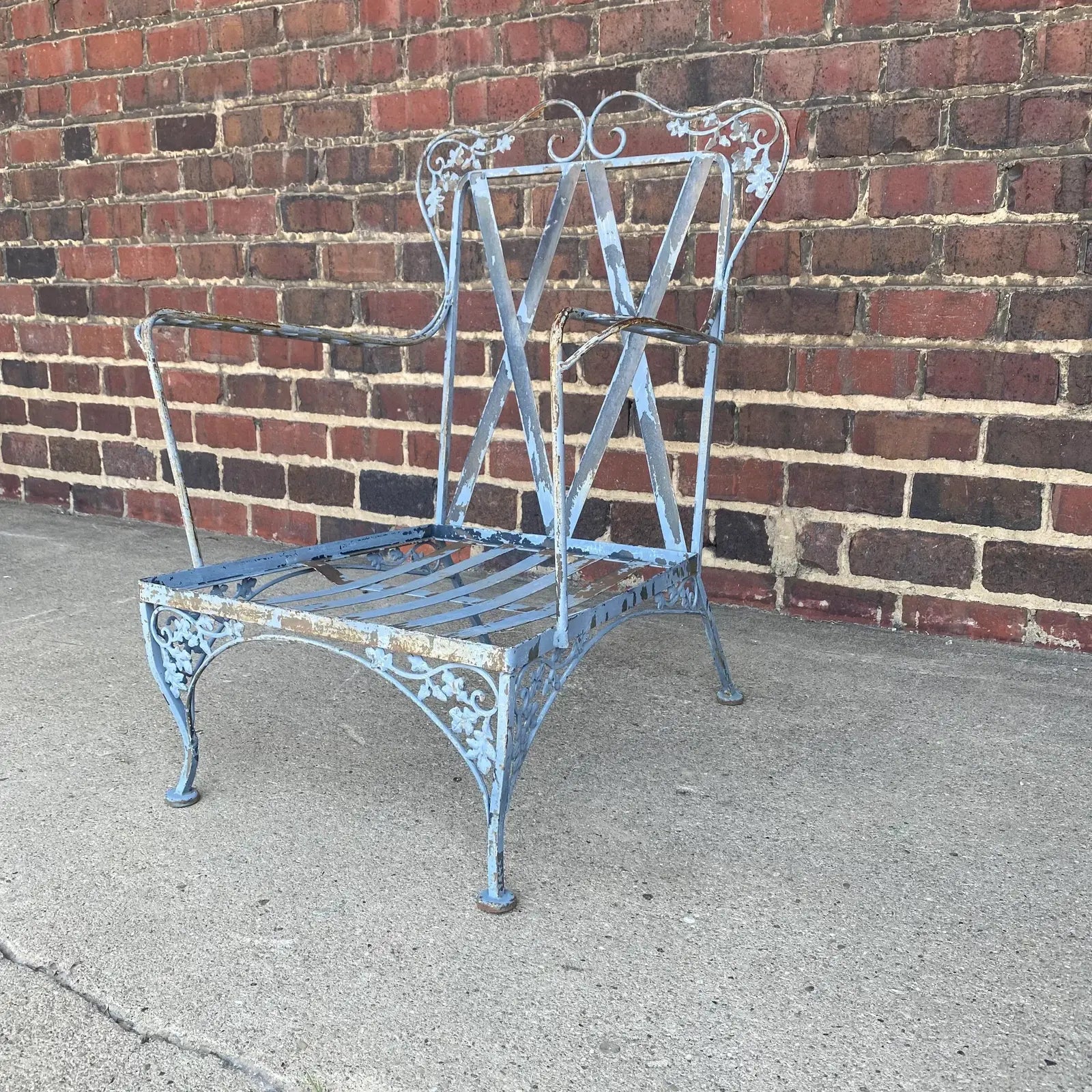 Mid Century Woodard Wrought Iron Outdoor Lounge Chair Early New Orleans Pattern